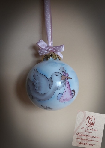 Palla di Natale con cicogna e bimba
