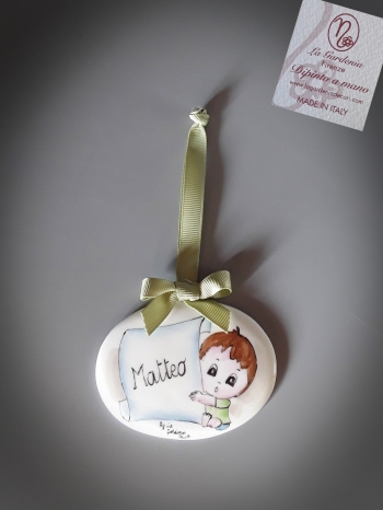 Pendente bomboniera bimbo e pergamena