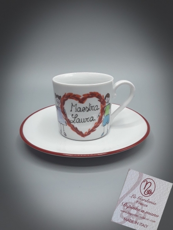 Tazzina caffè cuore e bimbi per la maestra