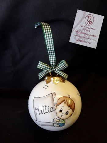 Pallina di Natale con bimbo e pergamena