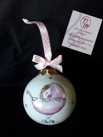 Palla di Natale con bimba e carrozzina