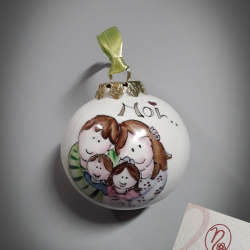 Pallina di natale famiglia con bimbo e bimba